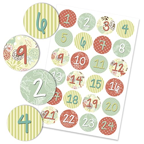 Papierdrachen 24 Adventskalenderzahlen Aufkleber - Mint rosa mädchenhaft Nr 24 - Sticker 4 cm - zum Basteln und Dekorieren von Papierdrachen