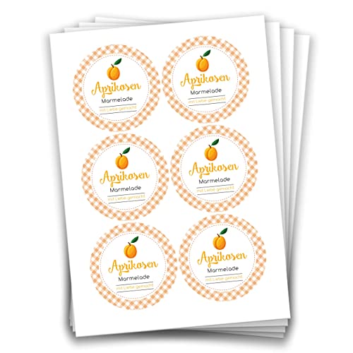 Papierdrachen 24 Marmeladen-Aufkleber | Selbstklebende Etiketten für selbst gemachte Aprikosen-Marmelade - 4 cm große Sticker für Eingekochtes - Homemade zum Selbst beschriften - gut ablösbar von Papierdrachen