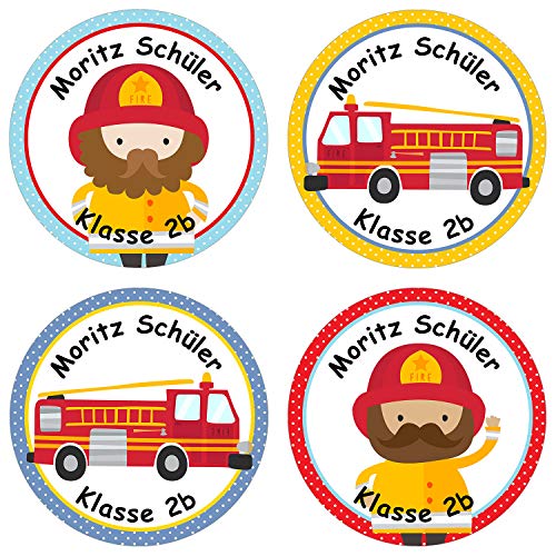 Papierdrachen 24 individuelle Aufkleber für Kinder - Motiv Feuerwehr - personalisierte Sticker - Perfekt zur Einschulung - Geschenk für die Schule - Namensaufkleber und Schulbuchetiketten von Papierdrachen