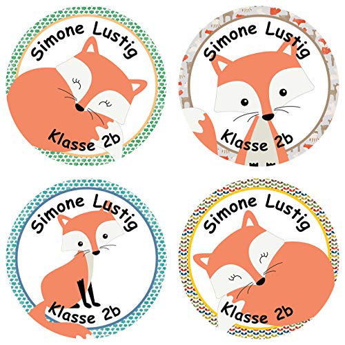 Papierdrachen 24 individuelle Aufkleber für Kinder - Motiv Fuchs - personalisierte Sticker - ideal zur Einschulung und zum Beschriften von Büchern und Heften von Papierdrachen