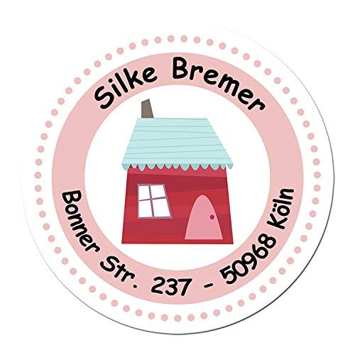 Papierdrachen 24 individuelle Aufkleber für Kinder - Motiv rotes Haus - personalisierte Sticker - Adresse Schule Einschulung von Papierdrachen