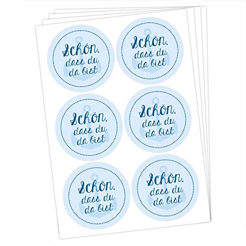 Papierdrachen 24 runde Sticker zu Taufe und Kommunion - Aufkleber zur Dekoration von Gastgeschenken - Schön, dass du da bist (blau) Set 1 von Papierdrachen