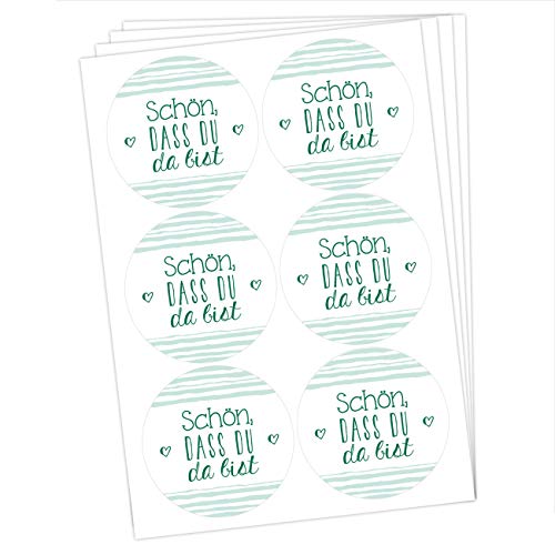 Papierdrachen 24 runde Sticker zu Taufe und Kommunion - Aufkleber zur Dekoration von Gastgeschenken - Schön dass du da bist (grün) Set 9 von Papierdrachen