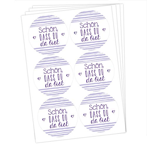 Papierdrachen 24 runde Sticker zu Taufe und Kommunion - Aufkleber zur Dekoration von Gastgeschenken - Schön dass du da bist (lila) Set 22 von Papierdrachen