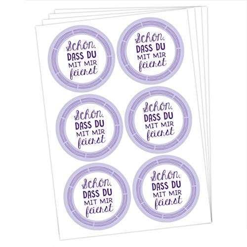 Papierdrachen 24 runde Sticker zu Taufe und Kommunion - Aufkleber zur Dekoration von Gastgeschenken - Schön dass du da bist (lila) Set 24 von Papierdrachen