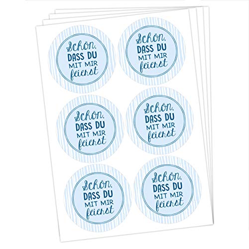 Papierdrachen 24 runde Sticker zu Taufe und Kommunion - Aufkleber zur Dekoration von Gastgeschenken - Schön dass du mit mir feierst (blau) Set 2 von Papierdrachen