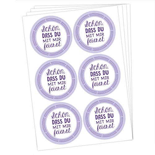 Papierdrachen 24 runde Sticker zu Taufe und Kommunion - Aufkleber zur Dekoration von Gastgeschenken - Schön dass du mit mir feierst (lila) Set 23 von Papierdrachen