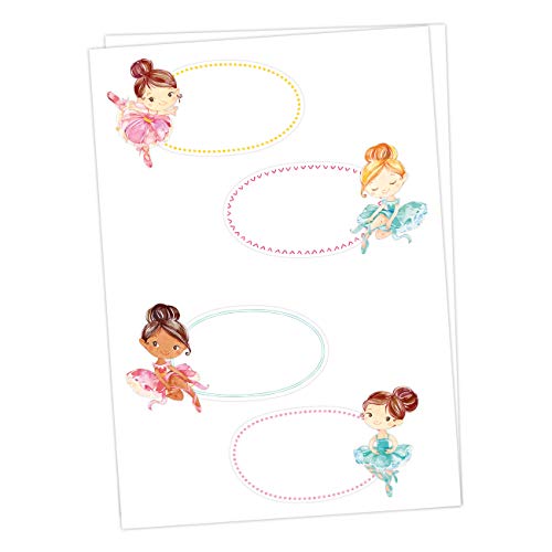 Papierdrachen 8 bunte Sticker zum Beschreiben für Kinder - Motiv Ballerina - Ideal zum Beschriften von Schulbüchern und Schulheften oder Geschenken zu Weihnachten von Papierdrachen