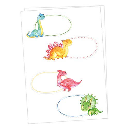 Papierdrachen 8 bunte Sticker zum Beschreiben für Kinder - Motiv Dinosaurier - Ideal zum Beschriften von Schulbüchern und Schulheften oder Geschenken zu Weihnachten von Papierdrachen