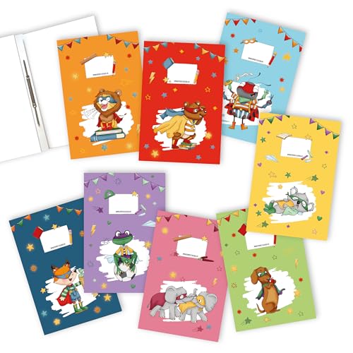 Papierdrachen 8 hochwertige Schnellhefter aus Karton für Kinder | DIN A4 | Motiv Superhelden Tiere - Schnellhefter aus 350g/m² Karton - Set Nummer 6 von Papierdrachen