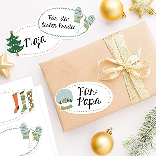 Papierdrachen 8 hochwertige Weihnachtssticker - Aufkleber Socken und Handschuhe - ideale Dekoration für Geschenke zu Weihnachten - Weihnachtsdeko und Weihnachtspost von Papierdrachen