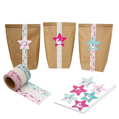 Papierdrachen Adventskalender mit Washi Tape - zum selber Basteln und Befüllen - Einhorn Tape - mit 24 Zahlenaufklebern und Papiertüten - Set 38 von Papierdrachen