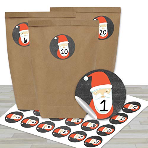 Papierdrachen Adventskalender zum Befüllen - mit 24 braunen Papiertüten und 24 Nikolaus- Aufklebern - zum Selbermachen und Basteln - Mini Set Nr 23 - Weihnachtskalender für Kinder von Papierdrachen