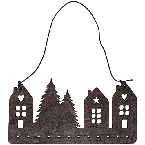 Papierdrachen Aufhängung für Adventskalender Geschenke - aus Holz - in naturfarben und schwarz - Weihnachtskalender zum Selbstbasteln - kombinierbar mit Stoffsäckchen - Dorf - Set 2 von Papierdrachen