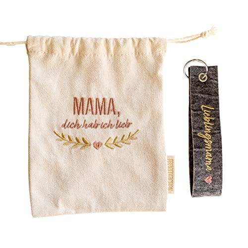 Papierdrachen Filzschlüsselanhänger Set für Mama - mit Säckchen und hochwertiger Bestickung - Muttertagsgeschenk - zum Muttertag originelles Geschenk von Papierdrachen