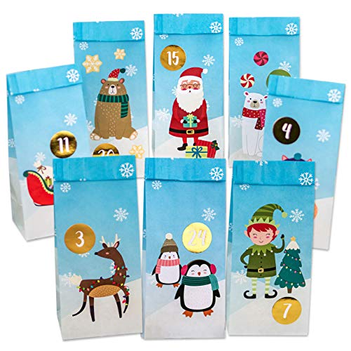 Papierdrachen Premium Adventskalender 2024 - zum Befüllen - Weihnachten zum Aufkleben - mit 24 Schneelandschaft bedruckten Papiertüten und tollen Stickern für Kinder - Weihnachten von Papierdrachen