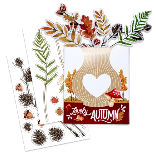 Papierdrachen Steck Herbststrauß Karton - Kreative Herbstdeko mit vorgestanzten Teilen - Blumenstrauß aus Karton - 6 Herbstzweige mit Blättern, Farnen, Beeren - Blumenvase mit 6 Herbstmotiven - Set 02 von Papierdrachen