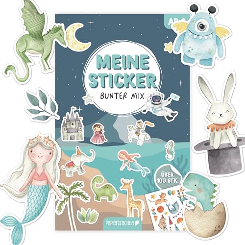 Papierdrachen Stickerblock Bunter Mix - Über 100 Vielfältige Sticker | Perfekt für Kreatives Gestalten | tolles Mitbringsel oder Geschenkidee Set 2 von Papierdrachen