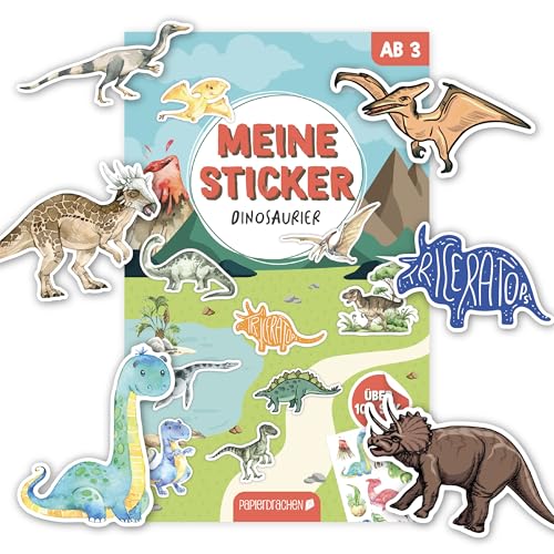 Papierdrachen Stickerblock Dinosaurier - Über 80 Vielfältige Sticker | Perfekt für Kreatives Gestalten | tolles Mitbringsel oder Geschenkidee Set 4 von Papierdrachen