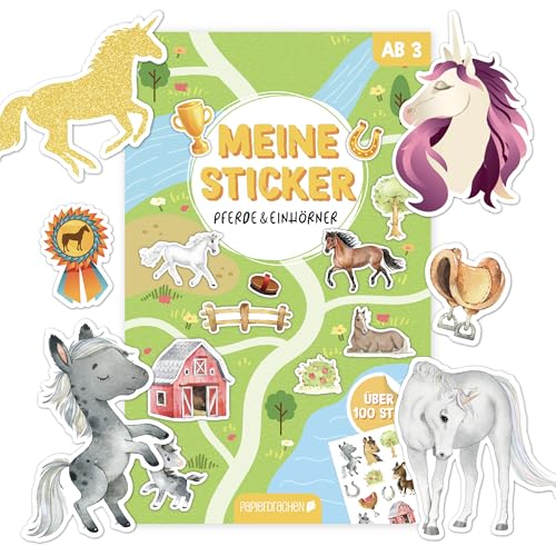 Papierdrachen Stickerblock Pferde und Einhörner - Über 100 Vielfältige Sticker | Perfekt für Kreatives Gestalten | tolles Mitbringsel oder Geschenkidee Set 3 von Papierdrachen