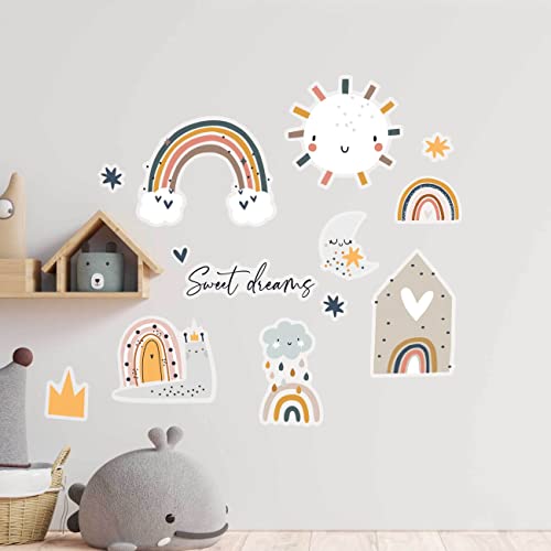 Papierdrachen Wandtattoos - 8 Bögen mit Wandstickern für Kinder - Kinderzimmer Dekoration - Wand Deko - Regenbogen - 22 x 30 cm je Bogen - für Jungen und Mädchen - Set 10 von Papierdrachen