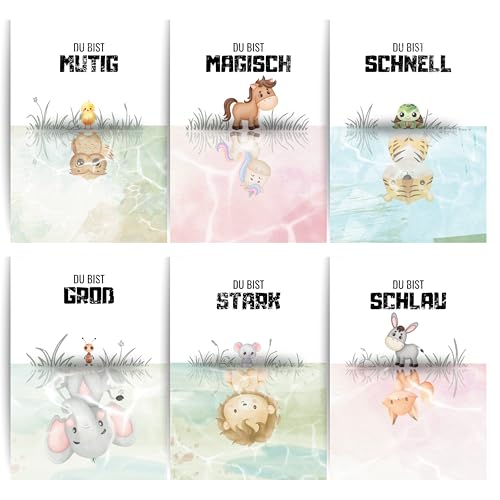 Papierkind™ 6er Poster Set Affirmationen – Du bist mutig, magisch, schnell, groß, stark & schlau | Wanddeko Motivationsbilder für Kinderzimmer | Affirmationsbilder in DIN A4 Ohne Rahmen (A60) von Papierkind