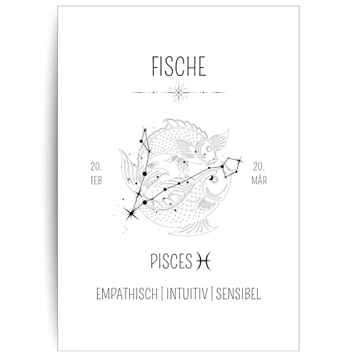 Papierkind™ Poster Sternzeichen Fische - Pisces | Fische Bild | Fische Zodiak Poster | Pisces Wanddeko | Geschenk | in DIN A4 ohne Rahmen (A130-1) von Papierkind