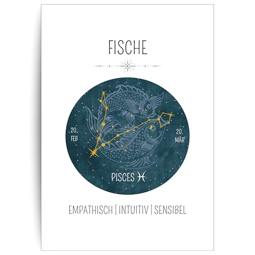 Papierkind™ Poster Sternzeichen Fische - Pisces | Zodiak Wandbilder Fische | Fische Deko ohne Rahmen | Astrologie Fische Poster | Geschenk | in DIN A4 ohne Rahmen (A130-4) von Papierkind