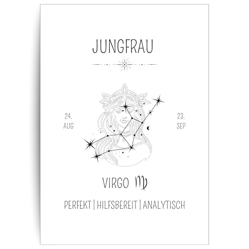 Papierkind™ Poster Sternzeichen Jungfrau - Virgo | Jungfrau Bild | Jungfrau Zodiak Poster | Virgo Wanddeko | Geschenk | in DIN A4 ohne Rahmen (A137-1) von Papierkind