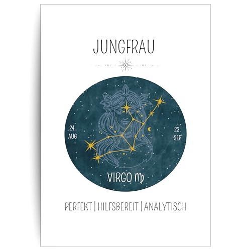 Papierkind™ Poster Sternzeichen Jungfrau - Virgo | Zodiak Wandbilder Jungfrau | Jungfrau Deko ohne Rahmen | Astrologie Jungfrau Poster | Geschenk | A4 ohne Rahmen (A137-4) von Papierkind