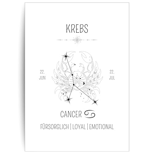 Papierkind™ Poster Sternzeichen Krebs - Cancer | Krebs Bild | Krebs Zodiak Poster | Cancer Wanddeko | Geschenk | in DIN A4 ohne Rahmen (A135-1) von Papierkind