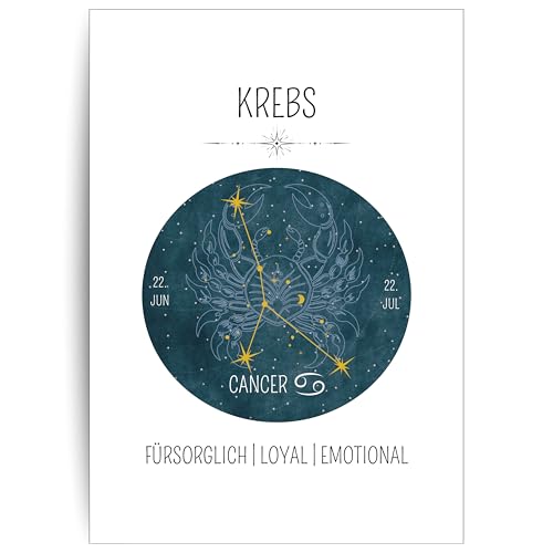 Papierkind™ Poster Sternzeichen Krebs - Cancer | Zodiak Wandbilder Krebs | Krebs Deko ohne Rahmen | Astrologie Krebs Poster | Geschenk | in DIN A4 ohne Rahmen (A135-4) von Papierkind