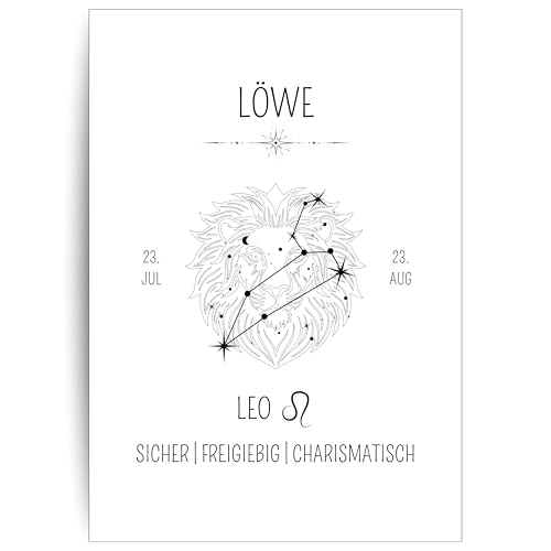 Papierkind™ Poster Sternzeichen Löwe - Leo | Löwe Bild | Löwe Zodiak Poster | Leo Wanddeko | Geschenk | in DIN A4 ohne Rahmen (A136-1) von Papierkind