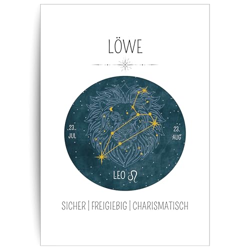 Papierkind™ Poster Sternzeichen Löwe - Leo | Zodiak Wandbilder Löwe | Löwe Deko ohne Rahmen | Astrologie Löwe Poster | Geschenk | in DIN A4 ohne Rahmen (A136-4) von Papierkind