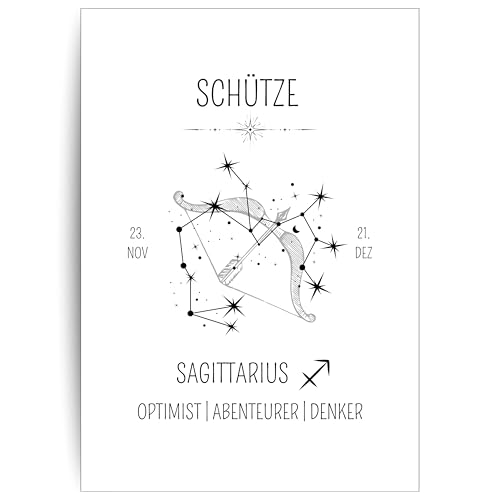 Papierkind™ Poster Sternzeichen Schütze - Sagittarius | Schütze Bild | Schütze Zodiak Poster | Sagittarius Wanddeko | Geschenk | in DIN A4 ohne Rahmen (B130-1) von Papierkind