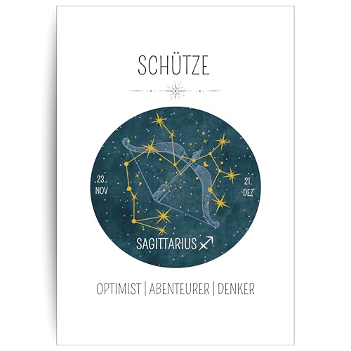 Papierkind™ Poster Sternzeichen Schütze - Sagittarius | Zodiak Wandbilder Schütze | Schütze Deko ohne Rahmen | Astrologie Schütze Poster | Geschenk | in DIN A4 ohne Rahmen (B130-4) von Papierkind