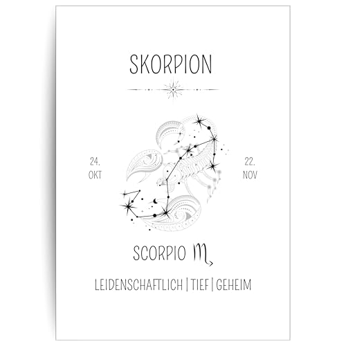 Papierkind™ Poster Sternzeichen Skorpion - Scorpio | Skorpion Bild | Skorpion Zodiak Poster | Scorpio Wanddeko | Geschenk | in DIN A4 ohne Rahmen (A139-1) von Papierkind