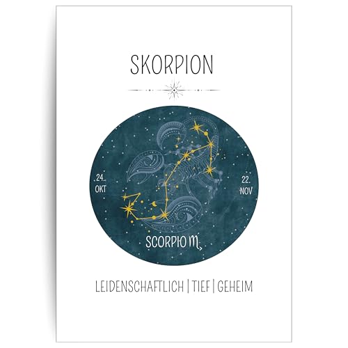 Papierkind™ Poster Sternzeichen Skorpion - Scorpio | Zodiak Wandbilder Skorpion | Skorpion Deko ohne Rahmen | Astrologie Skorpion Poster | Geschenk | in DIN A4 ohne Rahmen (A139-4) von Papierkind