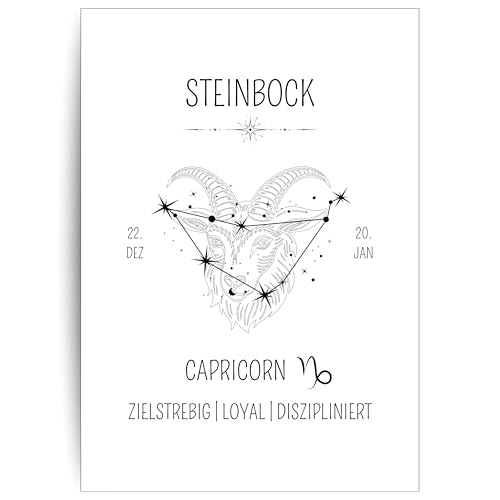 Papierkind™ Poster Sternzeichen Steinbock - Capricorn | Steinbock Bild | Steinbock Zodiak Poster | Capricorn Wanddeko | Geschenk | in DIN A4 ohne Rahmen (B131-1) von Papierkind