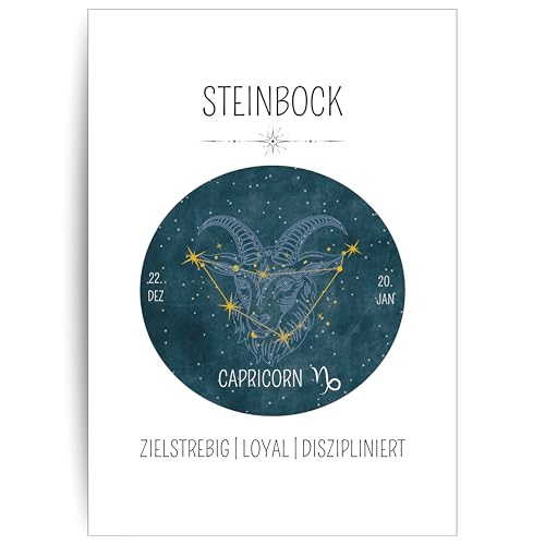 Papierkind™ Poster Sternzeichen Steinbock - Capricorn | Zodiak Wandbilder Steinbock | Steinbock Deko ohne Rahmen | Astrologie Steinbock Poster | Geschenk | in DIN A4 ohne Rahmen (B131-4) von Papierkind