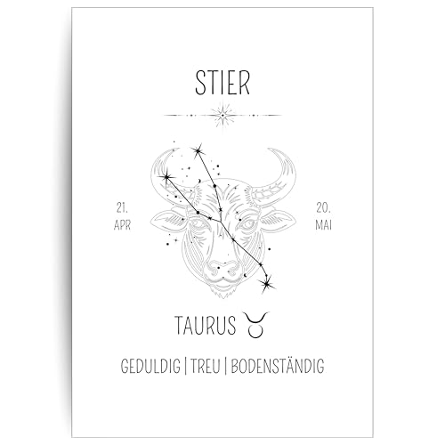 Papierkind™ Poster Sternzeichen Stier - Taurus | Stier Bild | Stier Zodiak Poster | Taurus Wanddeko | Geschenk | in DIN A4 ohne Rahmen (A130-1) von Papierkind