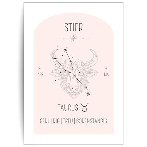 Papierkind™ Poster Sternzeichen Stier - Taurus | Stier Poster für Kinderzimmer | Moderne Taurus Wandkunst | Stier Wandbild | Geschenk | in DIN A4 ohne Rahmen (A130-2) von Papierkind