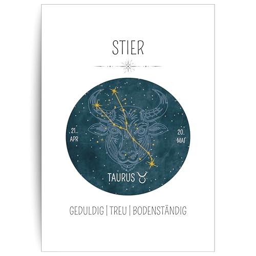 Papierkind™ Poster Sternzeichen Stier - Taurus | Zodiak Wandbilder Stier | Stier Deko ohne Rahmen | Astrologie Stier Poster | Geschenk | in DIN A4 ohne Rahmen (A130-4) von Papierkind