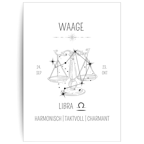 Papierkind™ Poster Sternzeichen Waage - Libra | Waage Bild | Waage Zodiak Poster | Libra Wanddeko | Geschenk | in DIN A4 ohne Rahmen (A138-1) von Papierkind