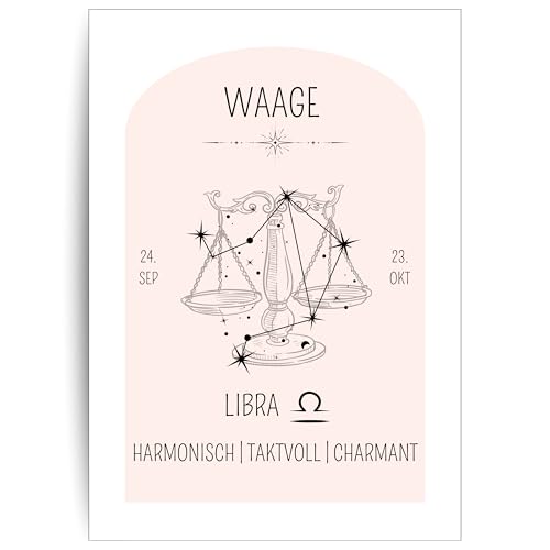 Papierkind™ Poster Sternzeichen Waage - Libra | Waage Poster für Kinderzimmer | Moderne Libra Wandkunst | Waage Wandbild | Geschenk | in DIN A4 ohne Rahmen (A138-2) von Papierkind