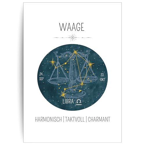 Papierkind™ Poster Sternzeichen Waage - Libra | Zodiak Wandbilder Waage | Waage Deko ohne Rahmen | Astrologie Waage Poster | Geschenk | in DIN A4 ohne Rahmen (A138-4) von Papierkind