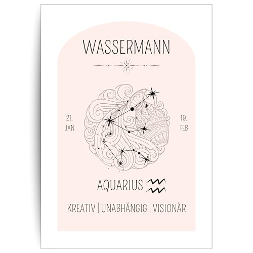 Papierkind™ Poster Sternzeichen Wassermann - Aquarius | Wassermann Poster für Kinderzimmer | Moderne Aquarius Wandkunst | Wassermann Wandbild | Geschenk | in DIN A4 ohne Rahmen (A130-2) von Papierkind