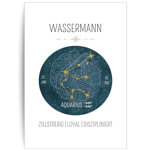 Papierkind™ Poster Sternzeichen Wassermann - Aquarius | Zodiak Wandbilder Wassermann | Wassermann Deko ohne Rahmen | Astrologie Wassermann Poster | Geschenk | in DIN A4 ohne Rahmen (A130-4) von Papierkind