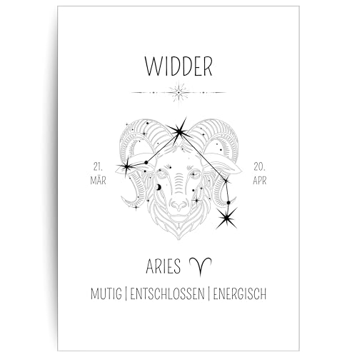 Papierkind™ Poster Sternzeichen Widder - Aries | Widder Bild | Widder Zodiak Poster | Aries Wanddeko | Geschenk | in DIN A4 ohne Rahmen (A130-1) von Papierkind