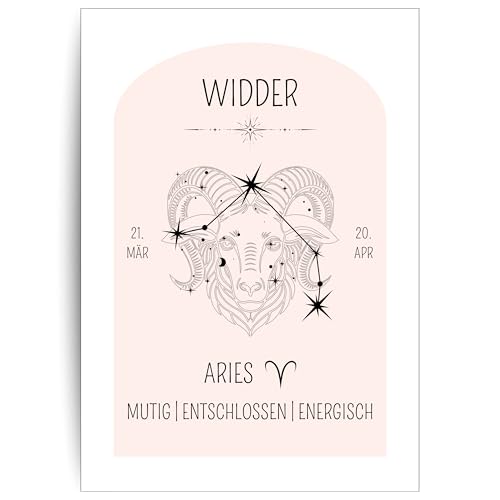 Papierkind™ Poster Sternzeichen Widder - Aries | Widder Poster für Kinderzimmer | Moderne Aries Wandkunst | Widder Wandbild | Geschenk | in DIN A4 ohne Rahmen (A130-2) von Papierkind